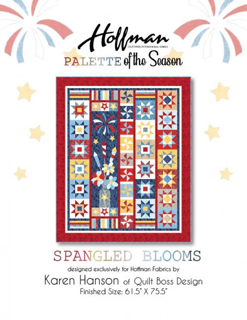 Hoffman Fabrics Spangled Blooms Patriotic Traditional Quilt Kit