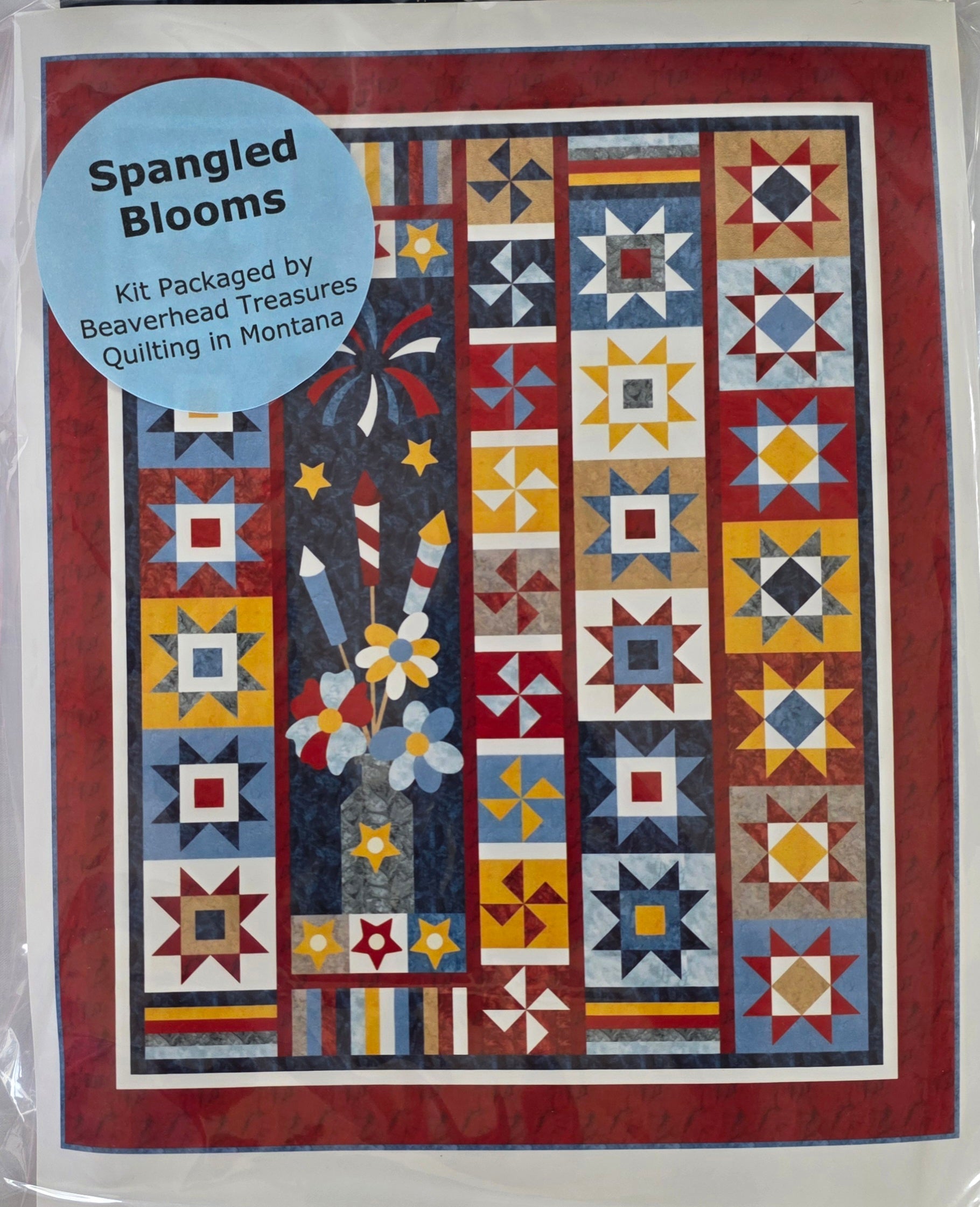 Hoffman Fabrics Spangled Blooms Patriotic Traditional Quilt Kit