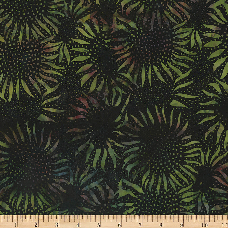 Hoffman Fabrics Herb Green Sunflower Batik Fabric 884-331-Herb Scale