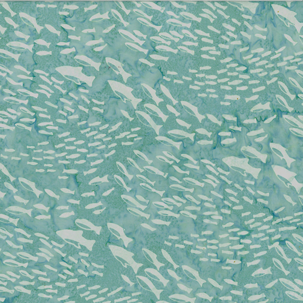 Hoffman Fabrics Along the Shores Aquamarine Fish Batik Fabric DM2-214-Aquamarine