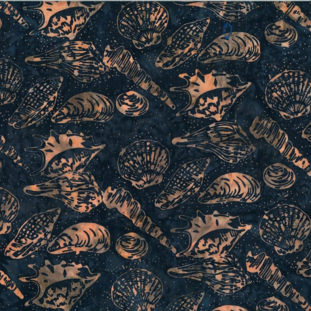 Hoffman Fabrics Along the Shores Blacklight Seashells Batik Fabric DM4-537-Blacklight