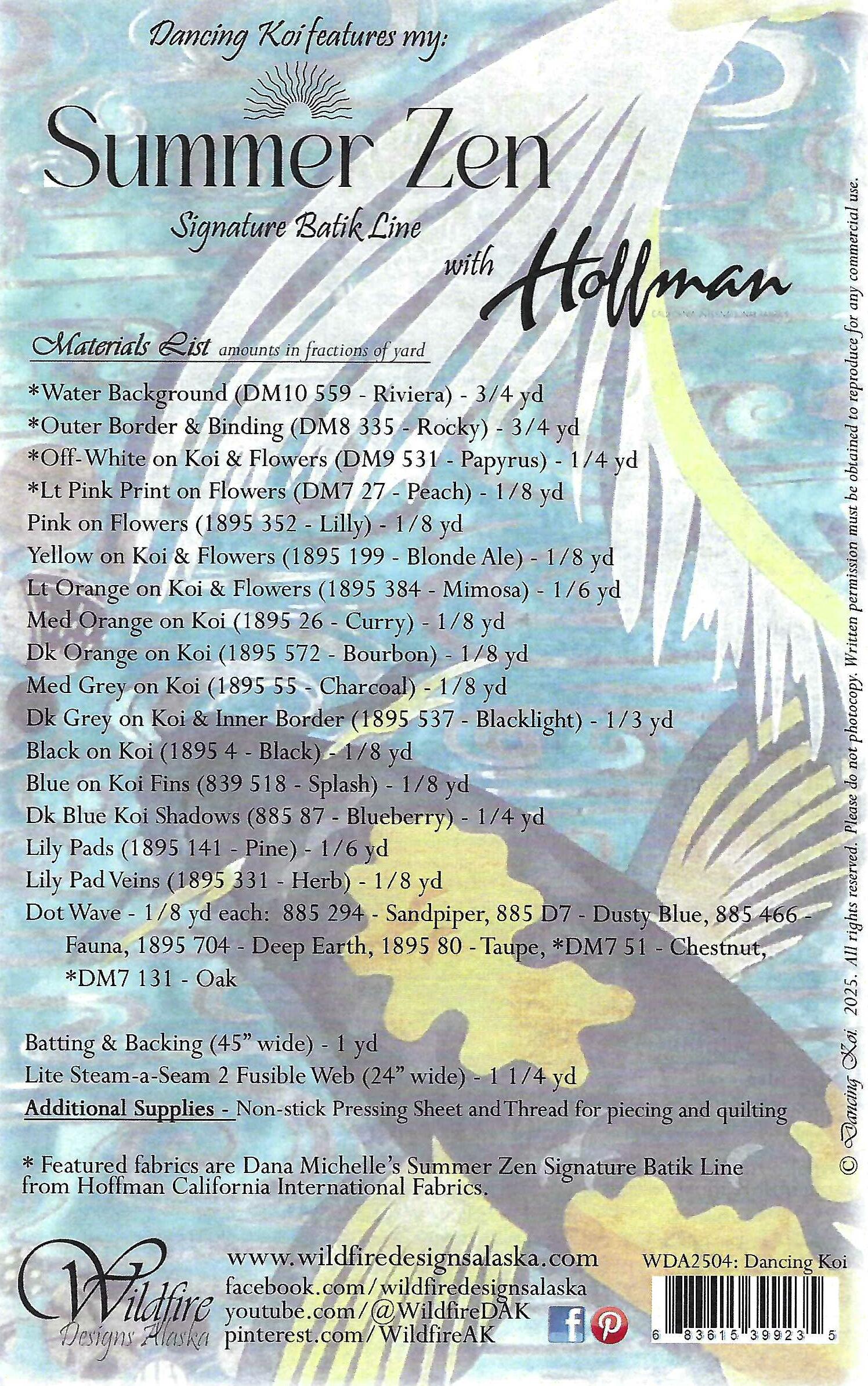 Wildfire Designs Alaska Summer Zen Dancing Koi Applique Quilt Pattern Back Cover