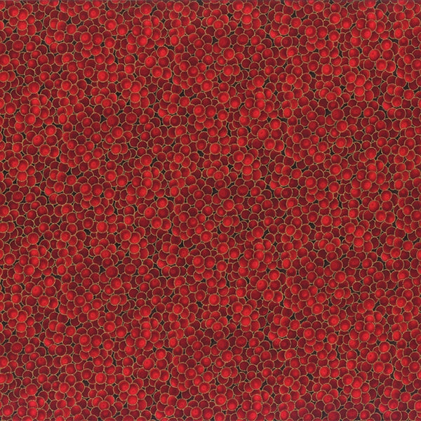 Hoffman Fabrics Winter Magic Scarlet Gold Berries Cotton Fabric G8556-78G-Scarlet-Gold
