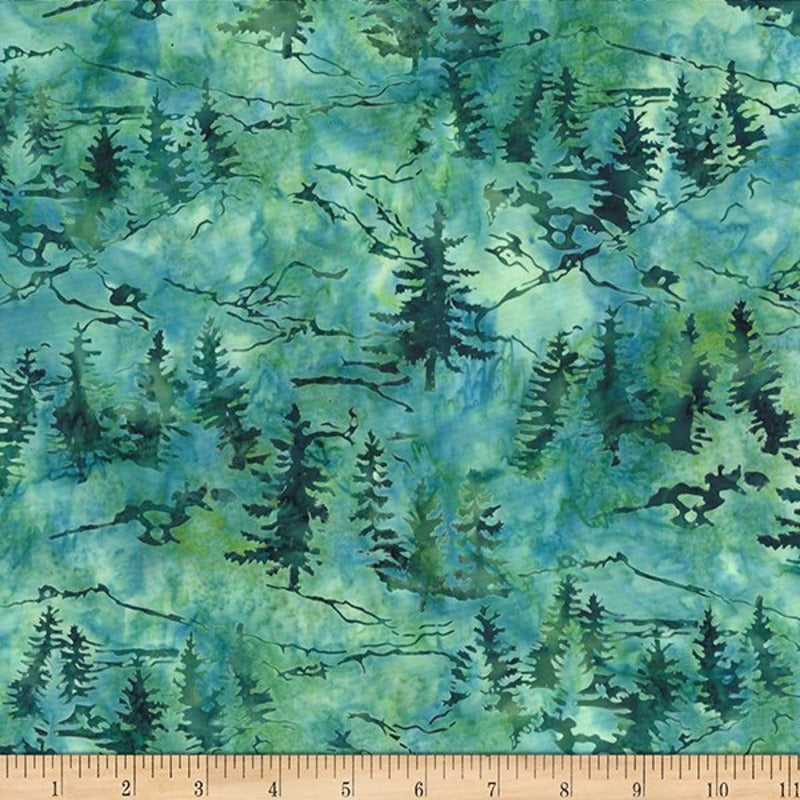 Hoffman Fabrics McKenna Ryan Woodland Chamomile Mountains Trees Batik Fabric MR58-418-Chamomile Scale