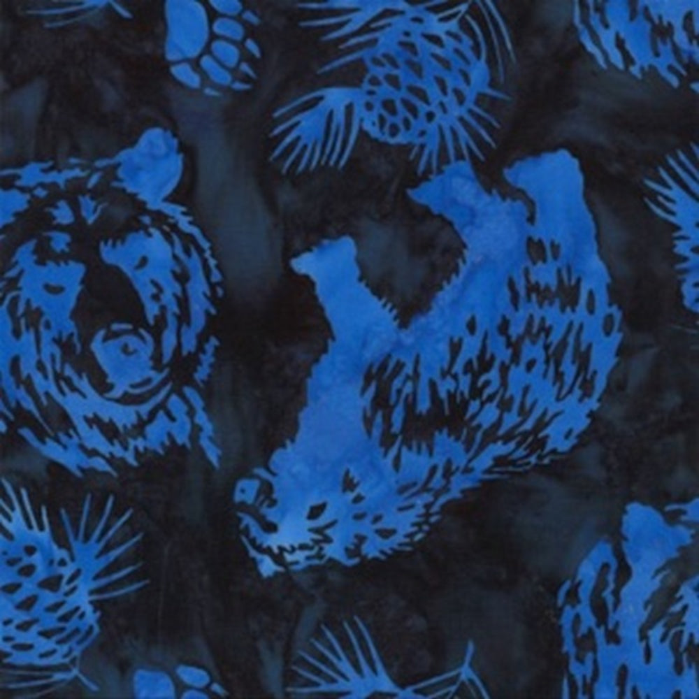 Hoffman Fabrics Tahiti Blue Grizzly Bear Batik Fabric N2908-254-Tahiti
