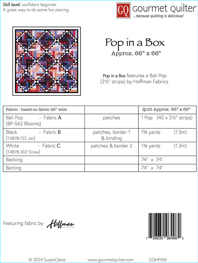 Gourmet Quilter Pop in a Box Pieced Quilt Pattern Back Cover