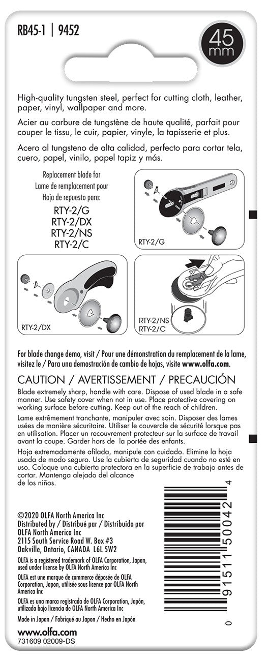 Olfa 45mm Rotary Blade Single RB45-1 Back View