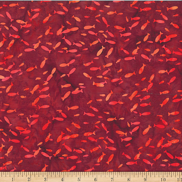 Hoffman Fabrics Susan Claire Frog Pond Jelly Batik Pomegranate Fish Fabric SC2-381-Pomegranate