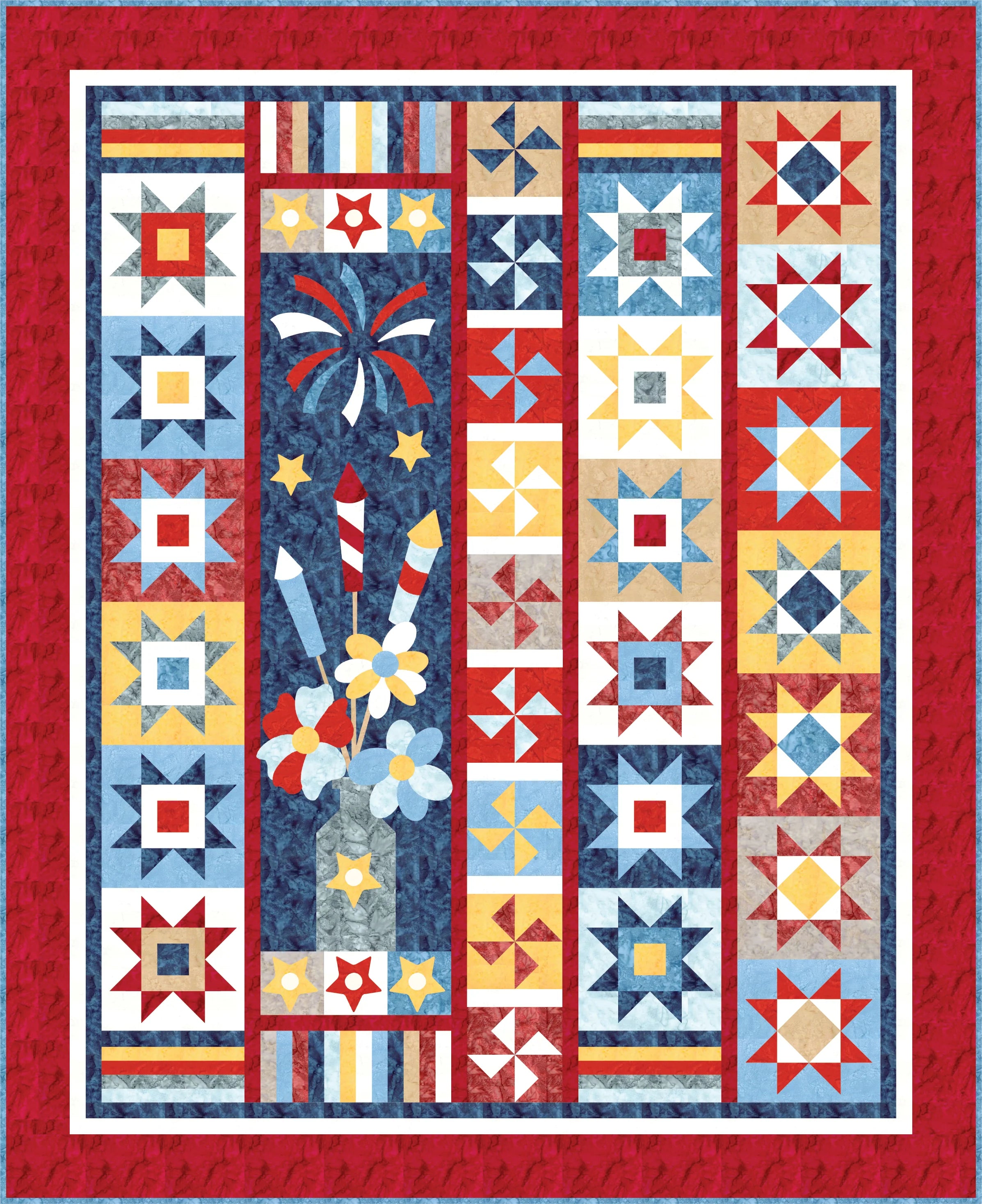 Hoffman Fabrics Spangled Blooms Patriotic Quilt designed by Karen Hanson of Quilt Boss Design