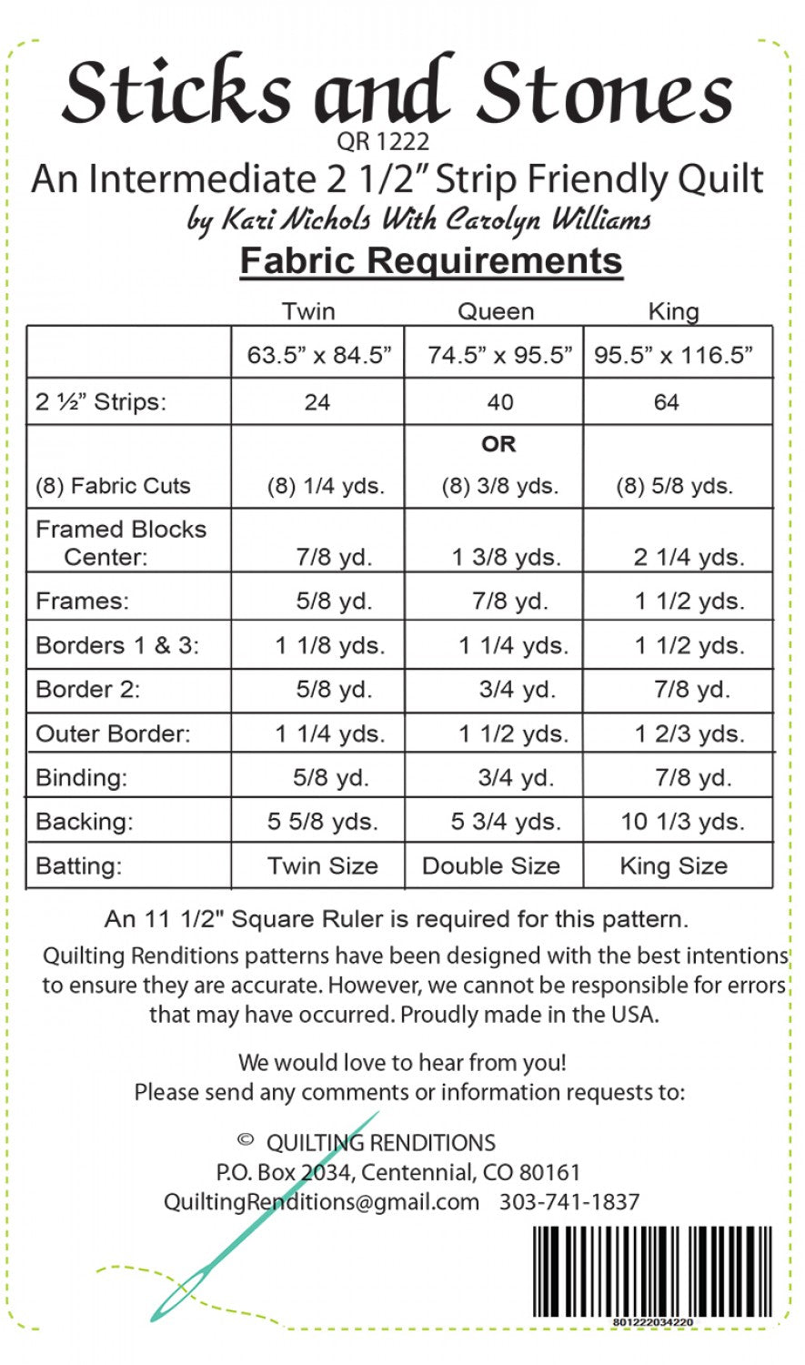 Quilting Renditions Sticks and Stones Pieced Quilt Pattern
