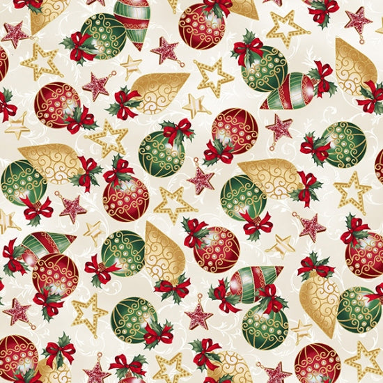 Hoffman Fabrics Holiday Elegance Natural Gold Ornaments Cotton Fabric V7168-20G-Natural-Gold