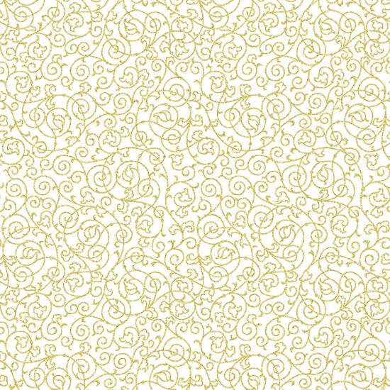 Hoffman Fabrics Holiday Elegance White Gold Scolling Leaves Cotton Fabric V7171-3G-White-Gold