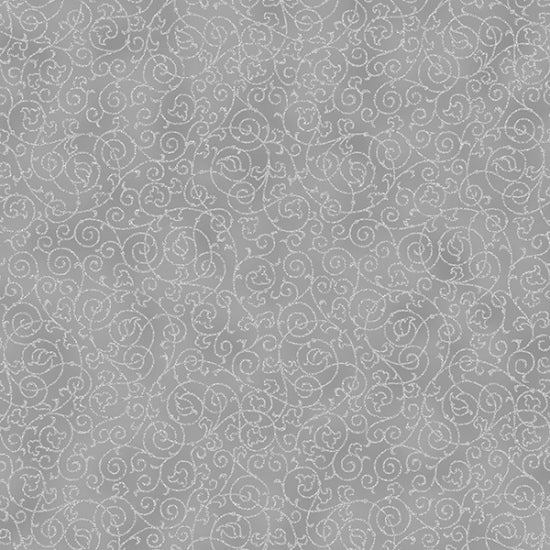 Hoffman Fabrics Holiday Elegance Pewter Silver Scolling Leaves Cotton Fabric V7171-76S-Pewter-Silver