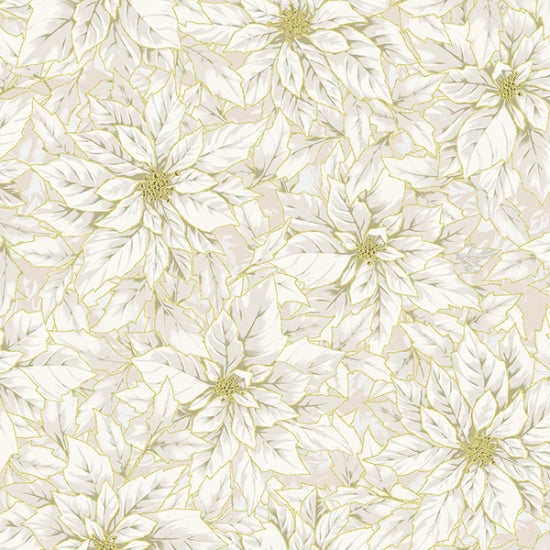 Hoffman Fabrics Holiday Elegance Natural Gold Poinsettia Cotton Fabric V7172-20G-Natural-Gold