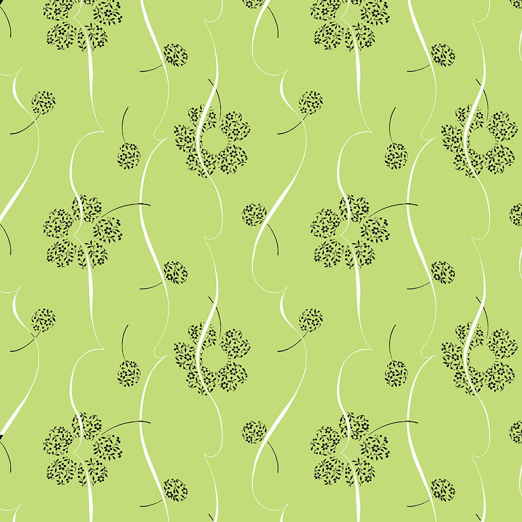 Clothworks Matcha Lime Floral Ribbon Digital Cotton Fabric Y4913-18-Lime