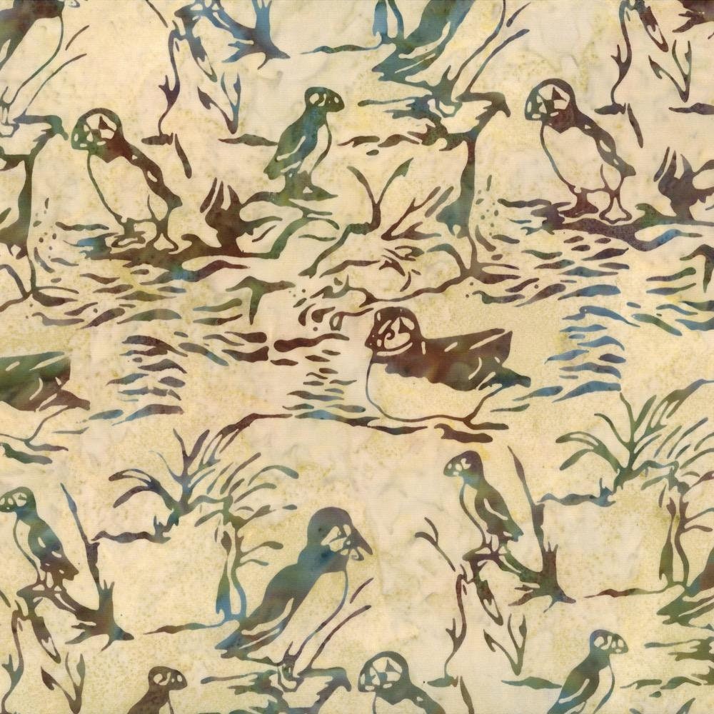 Hoffman Fabrics Natural Puffin Bird Batik Fabric F2097-20-Natural