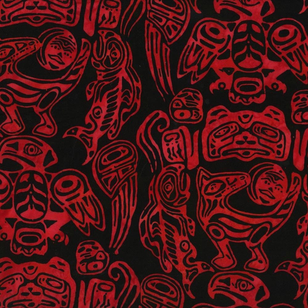 Hoffman Fabrics Red Totemic Animals Batik Fabric E223-5-Red