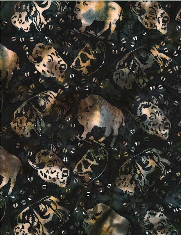 Hoffman Fabrics Blacklight Bison Buffalo Batik Fabric S2352-537-Blacklight