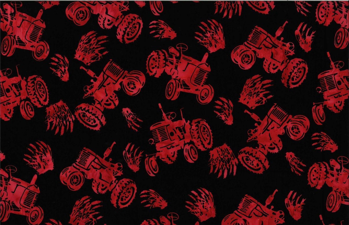 Hoffman Fabrics Red Farm Tractor Batik Fabric S2348-5-Red