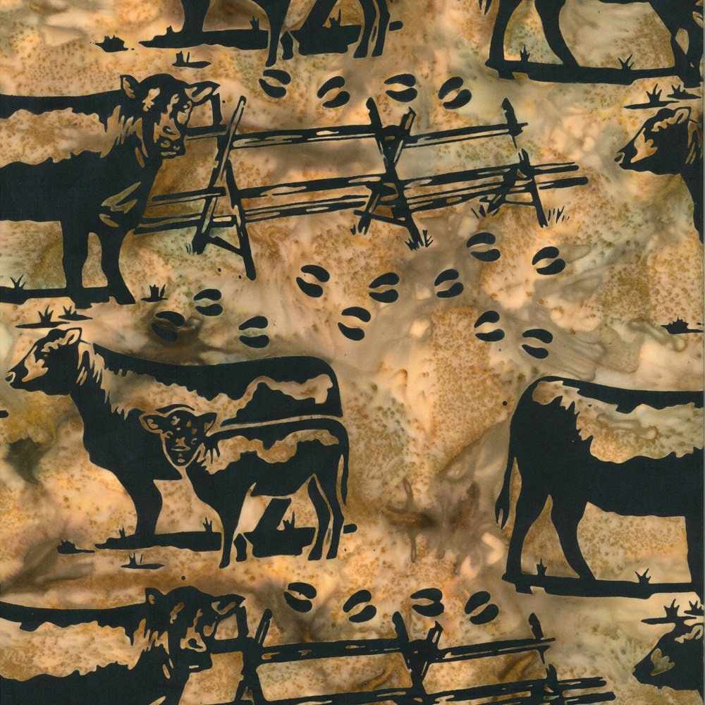 Hoffman Fabrics Tan Angus Cow Ranch Batik Fabric P2078-62-Tan
