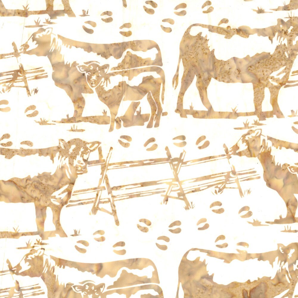 Hoffman Fabrics Cream Angus Cow Ranch Batik Fabric P2078-33-Cream