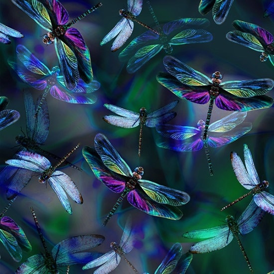 Hoffman Fabrics Dragonfly Dreams Digital Cotton Fabric R4629-324-Dragonfly