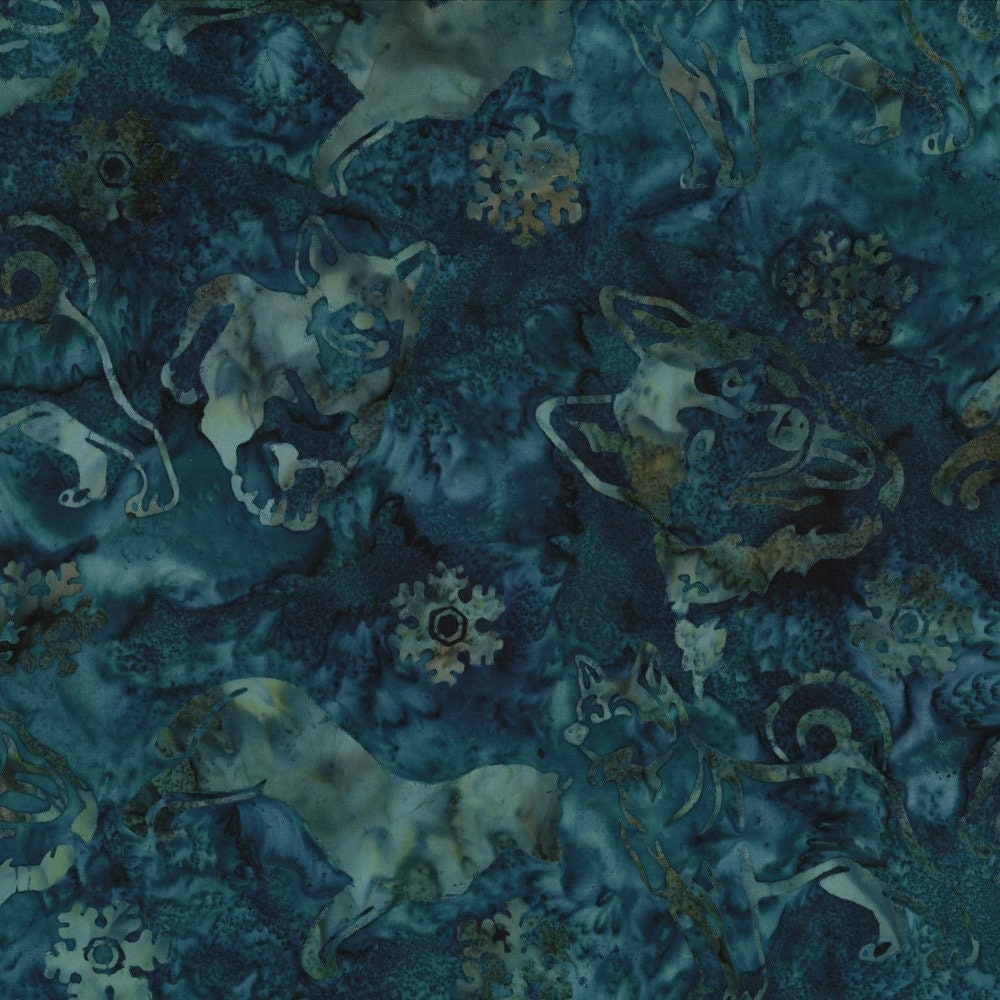 Hoffman Fabrics Teal Siberian Husky Dog Batik Fabric J2430-21-Teal
