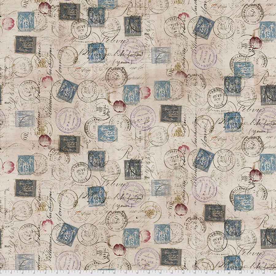 Tim Holtz Foundations Taupe Correspondence Cotton Fabric by Free Spirit PWTH021.Taupe