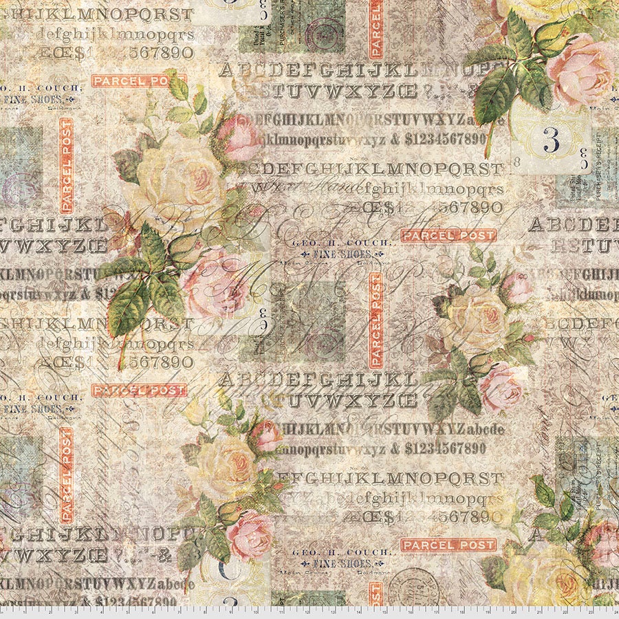 Tim Holtz Foundations Multi Rose Parcel Cotton Fabric by Free Spirit PWTH035.8Mult