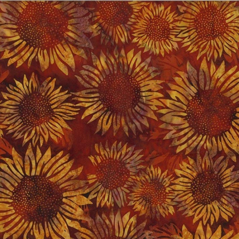 Hoffman Fabrics Paprika Sunflower Batik Fabric V2546-389-Paprika