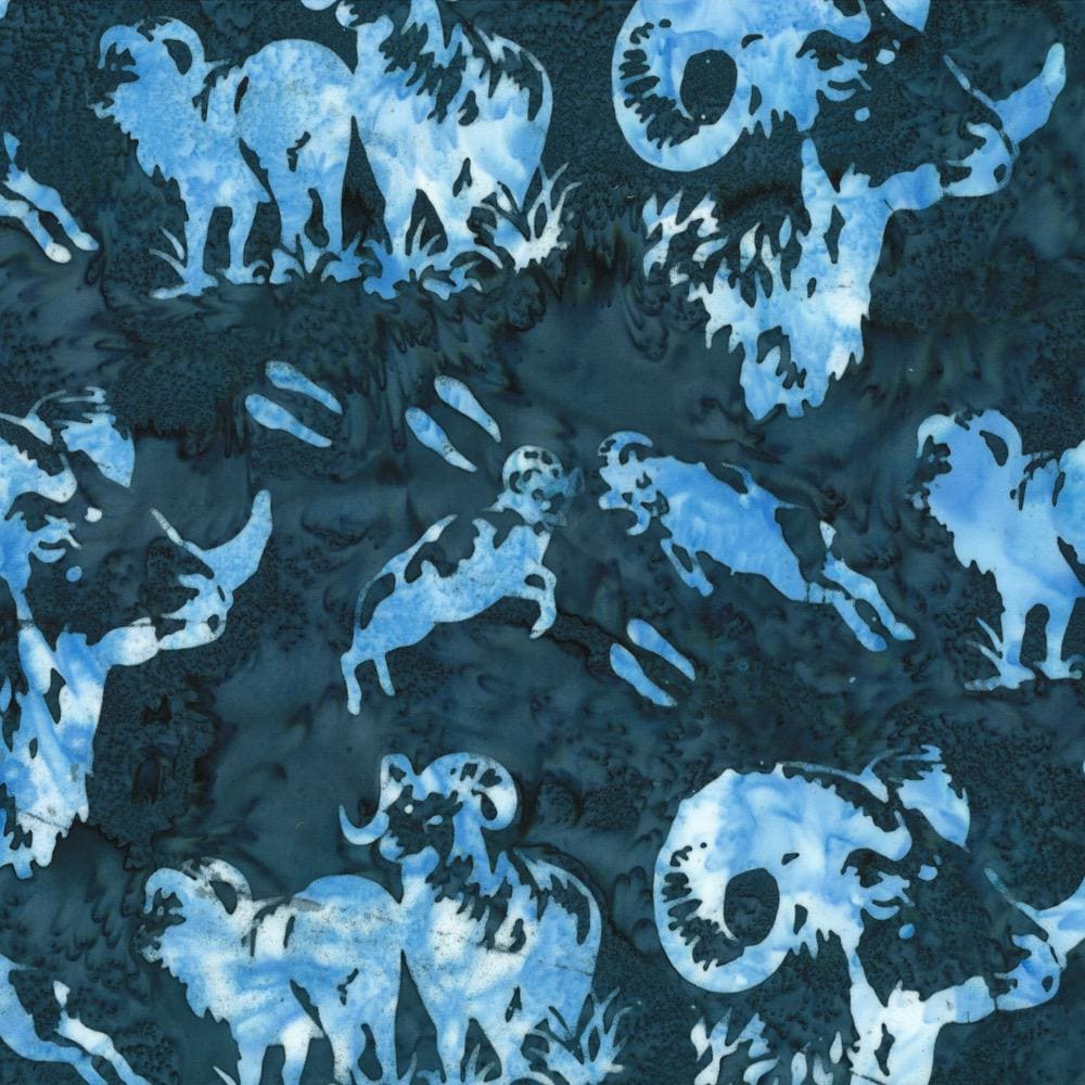 Hoffman Fabrics Navy Blue Bighorn Sheep Batik Fabric N2914-19-Navy