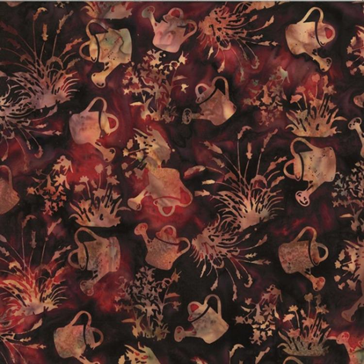 Hoffman Fabrics Rum Raisen Garden Watering Can Batik Fabric V2544-515-Rum-Raisen