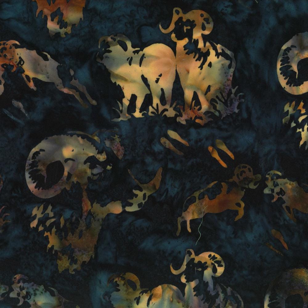 Hoffman Fabrics Moonstruck Blue Bighorn Sheep Batik Fabric N2914-524-Moonstruck
