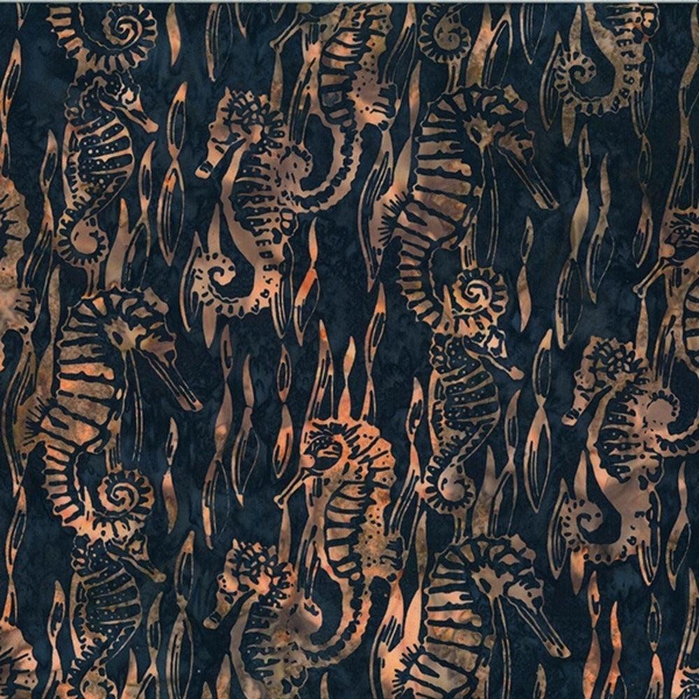 Hoffman Fabrics Along the Shores Blacklight Seahorse Batik Fabric DM3-537-Blacklight
