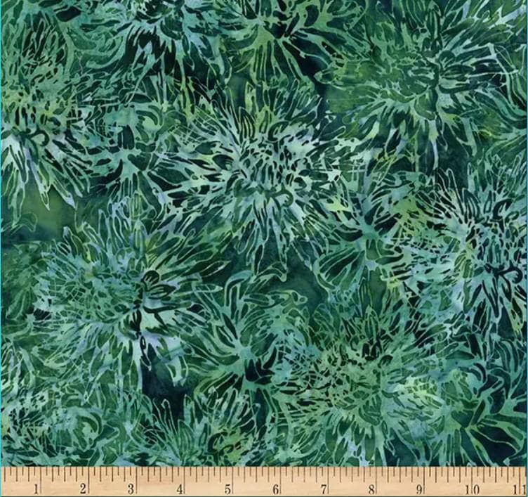 Hoffman Fabrics Bonsai Green Mums Floral Batik Fabric W2590-433-Bonsai