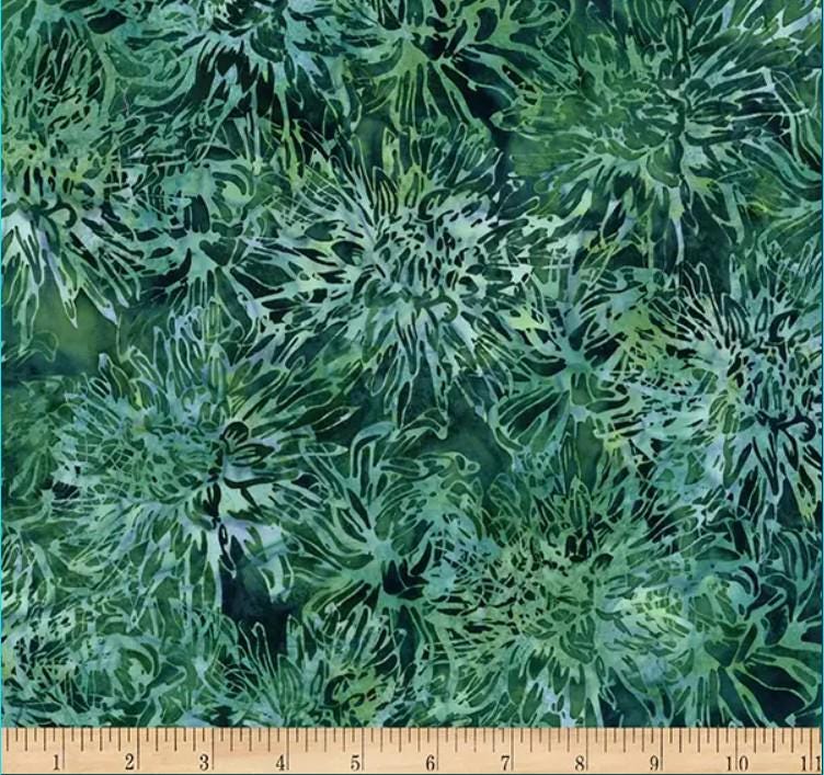 Hoffman Fabrics Bonsai Green Mums Floral Batik Fabric W2590-433-Bonsai
