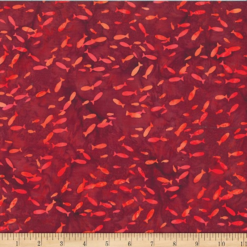 Hoffman Fabrics Susan Claire Frog Pond Jelly Batik Pomegranate Fish Fabric SC2-381-Pomegranate