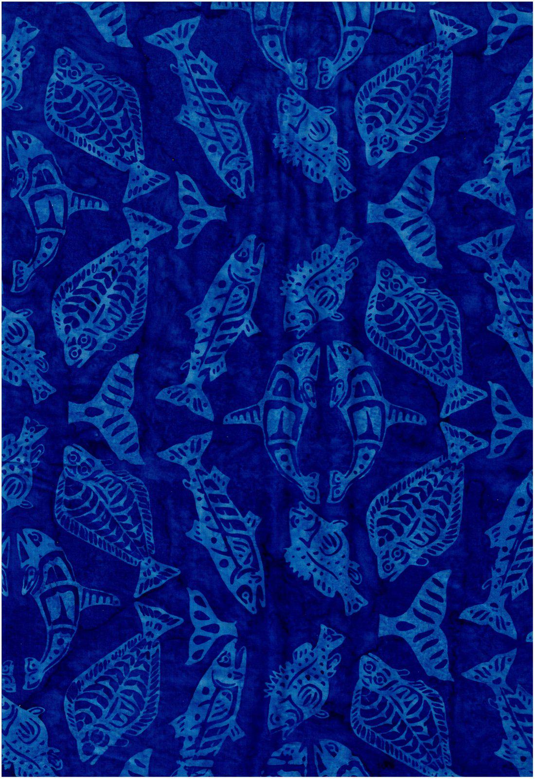 Hoffman Fabrics Royal Totemic Fish Batik Fabric F2099-18-Royal