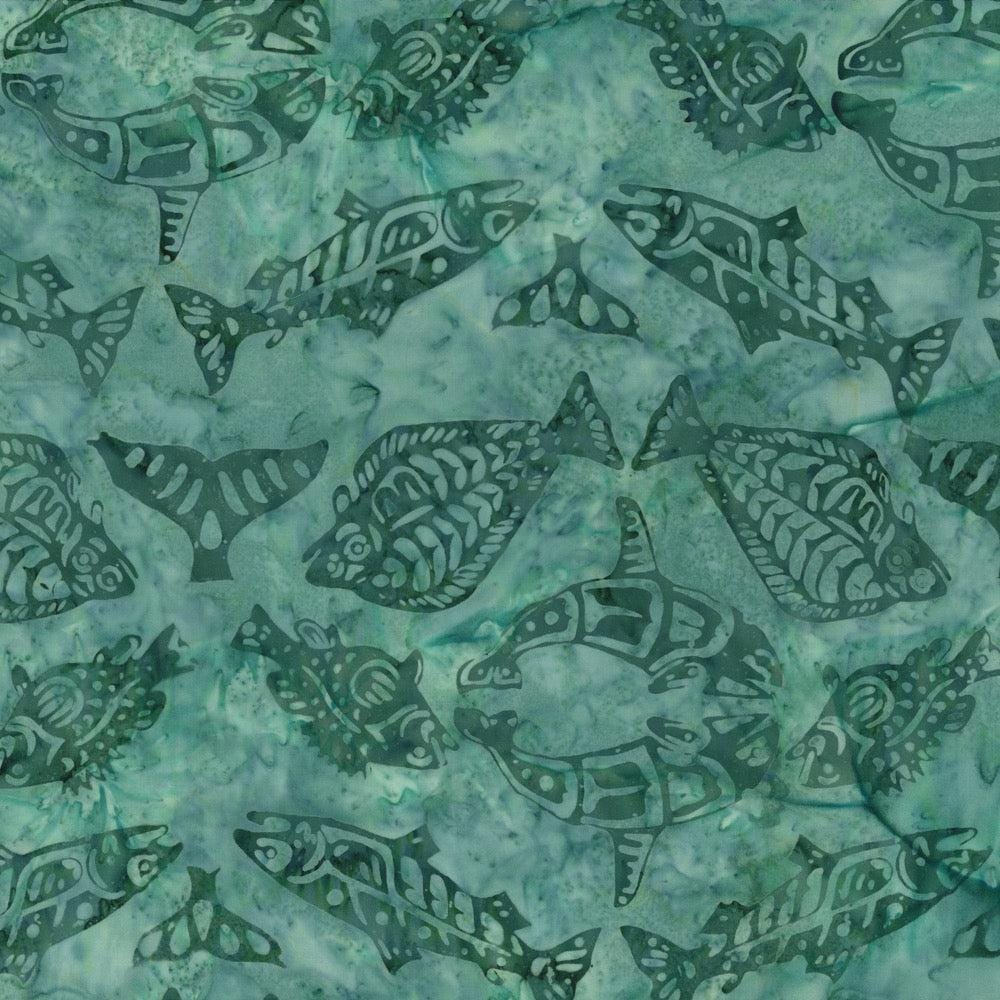 Hoffman Fabrics Seafoam Totemic Fish Batik Fabric F2099-79-Seafoam