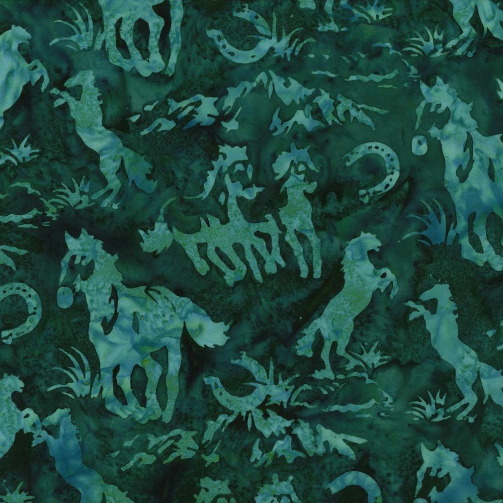Hoffman Fabrics Viridian Green Horse Batik Fabric N2907-309-Viridian