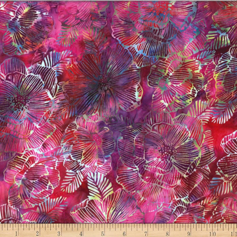 Hoffman Fabrics Challenge Fuchsia Striped Floral Batik Fabric X2621-23-Fuchsia
