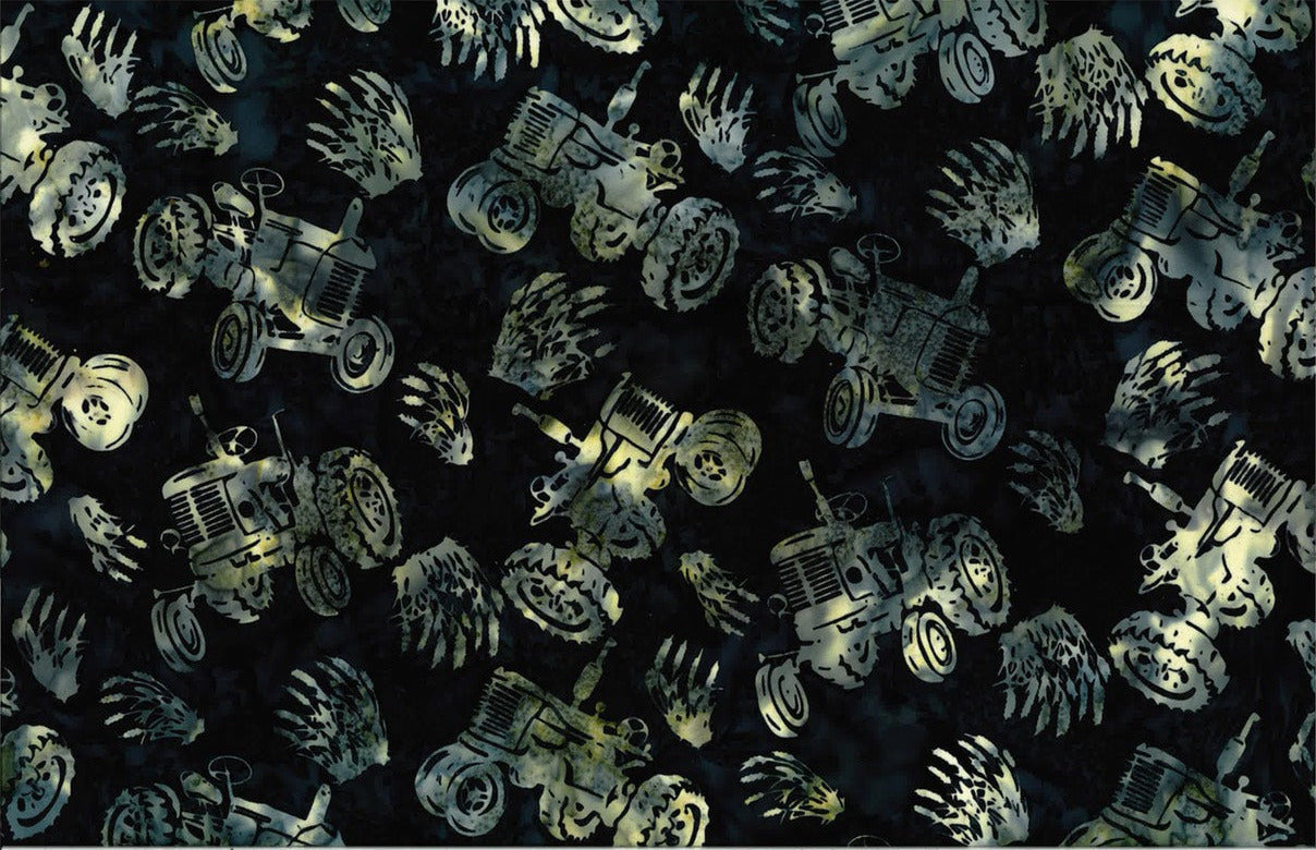 Hoffman Fabrics Midnight Blue Farm Tractor Batik Fabric S2348-128-Midnight