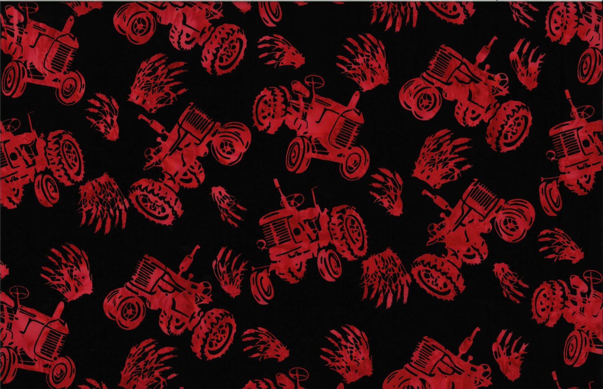 Hoffman Fabrics Red Farm Tractor Batik Fabric S2348-5-Red