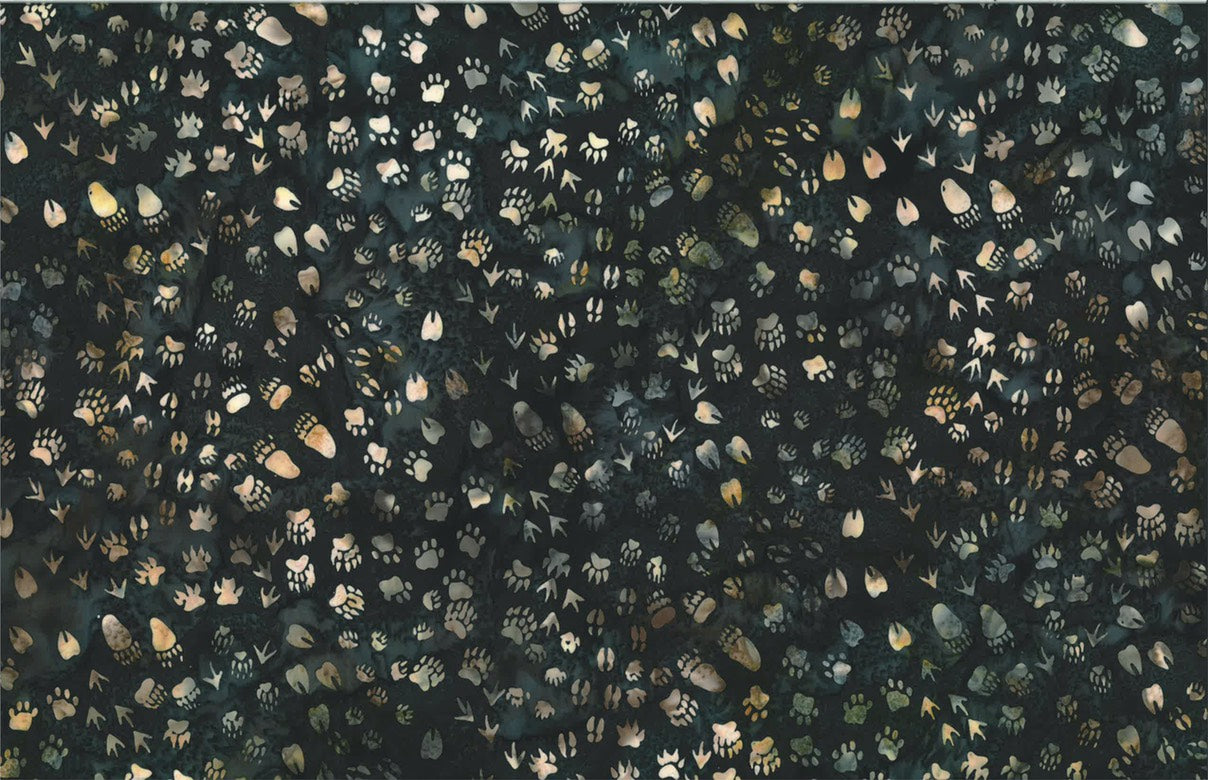 Hoffman Fabrics Blacklight Wildlife Animal Tracks Batik Fabric S2350-537-Blacklight