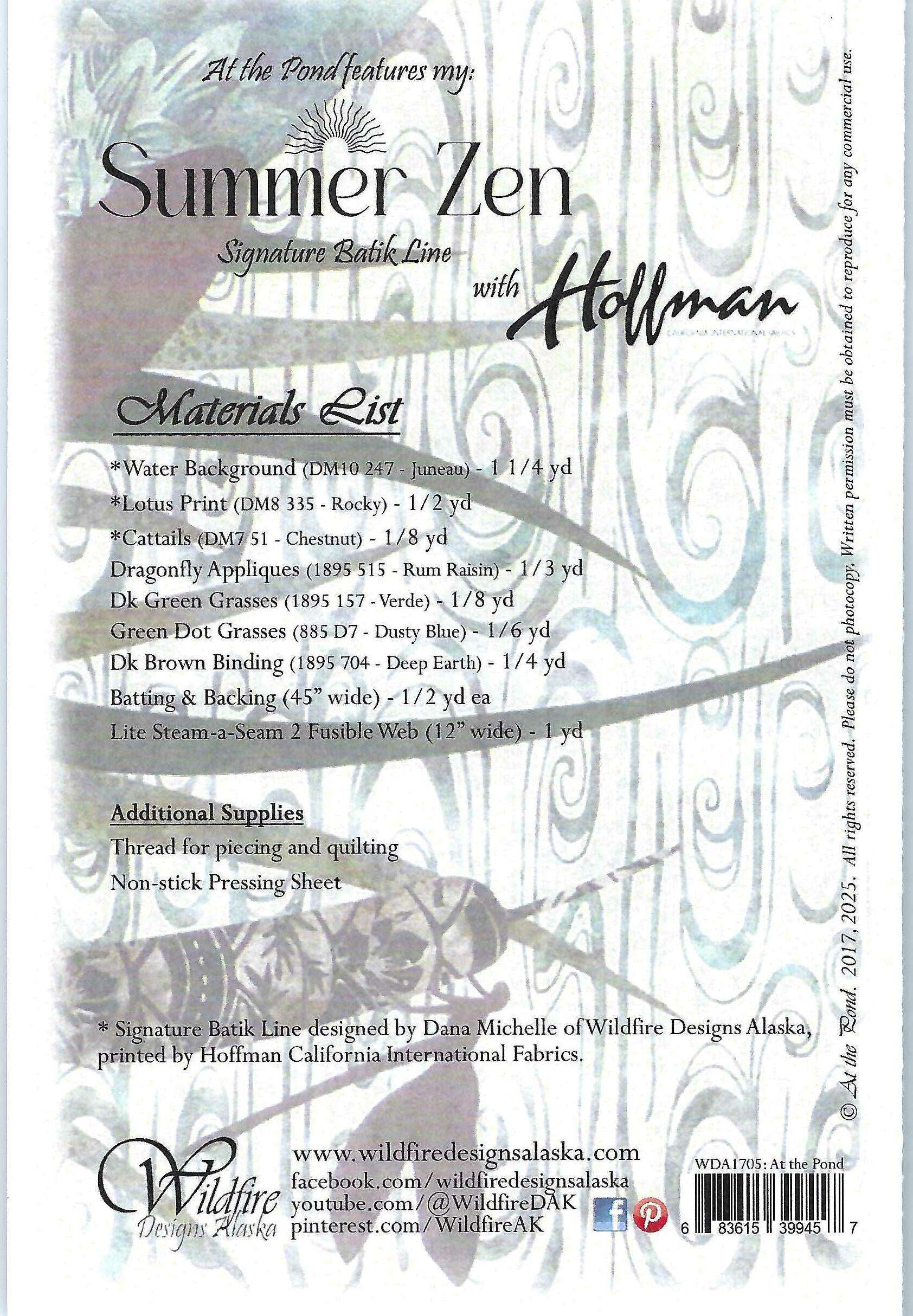 Wildfire Designs Alaska Summer Zen At The Pond Table Runner Applique Quilt Pattern Back Cover