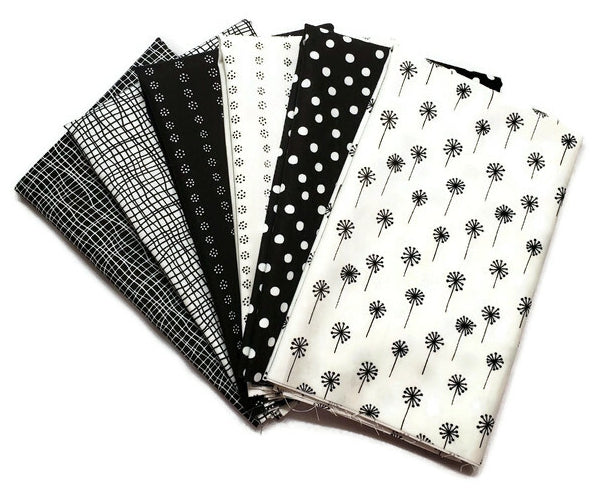 Andover Fabrics Tuxedo Black and White Cotton Fabric 6 Different Half Yards Detail
