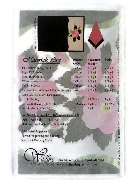 Wildfire Designs Alaska Wild Rose Table Runner Applique Quilt Pattern