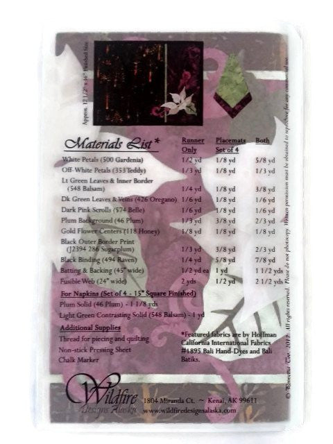 Wildfire Designs Alaska White Poinsettia Too Table Runner Applique Quilt Pattern