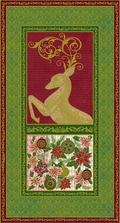 Paintbrush Studio Green Peace on Earth Large Christmas Cotton Fabric Panel with Metallic