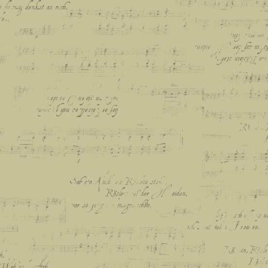 Andover Fabrics Aria Dark Khaki Musical Cotton Fabric A-9219-N1